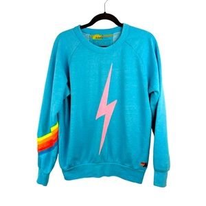 Aviator Nation 🌈 Sweatshirt Classic Lightning Bolt 5 Stripe Rainbow Crew. EUC